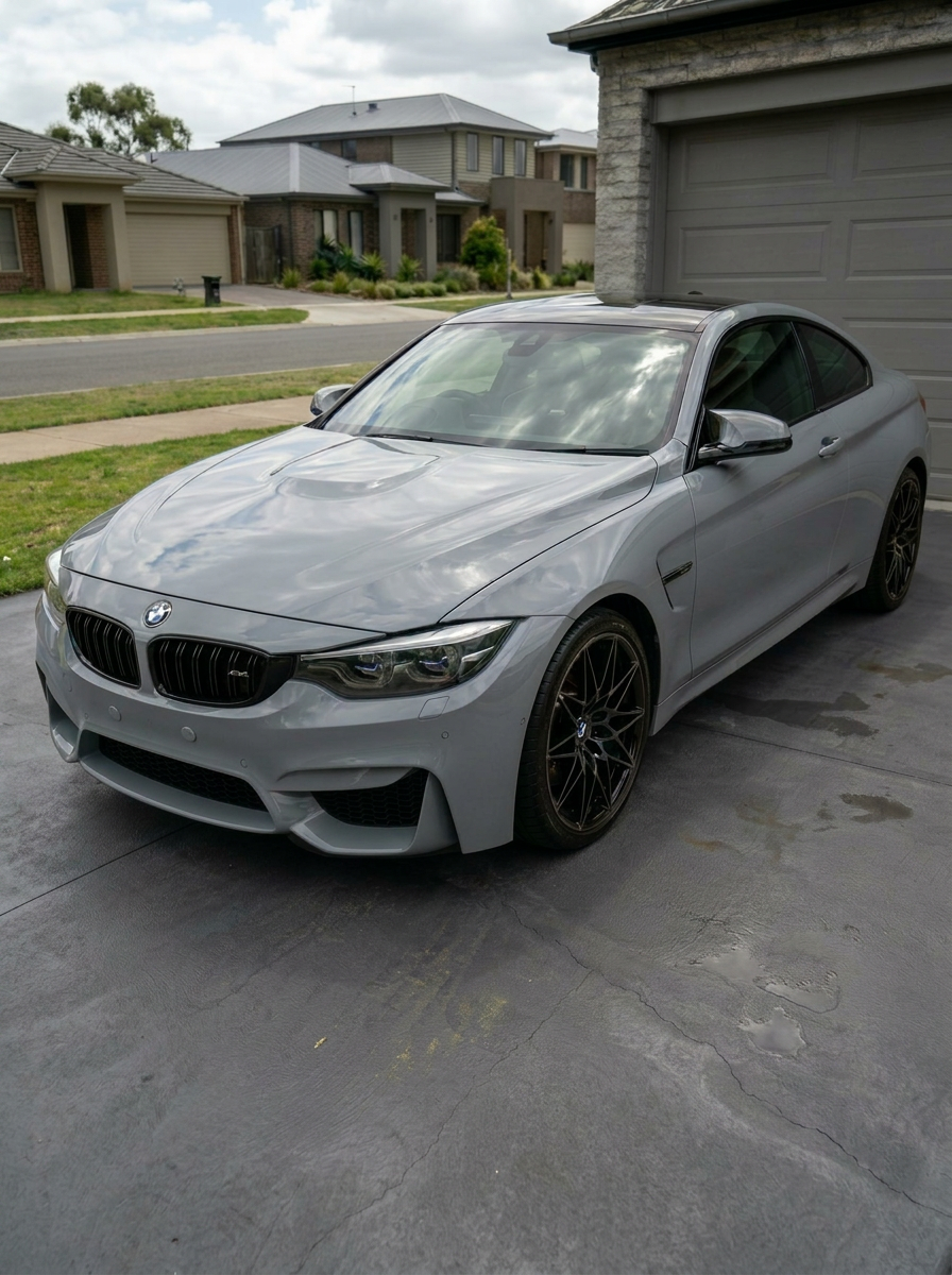 Ceramic-coated BMW M4 in a Melbourne suburban driveway